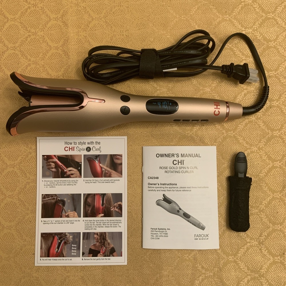 CHI Spin N Curl Rose Gold Ceramic Rotating Curler 1" Auto Hair Curler No Box